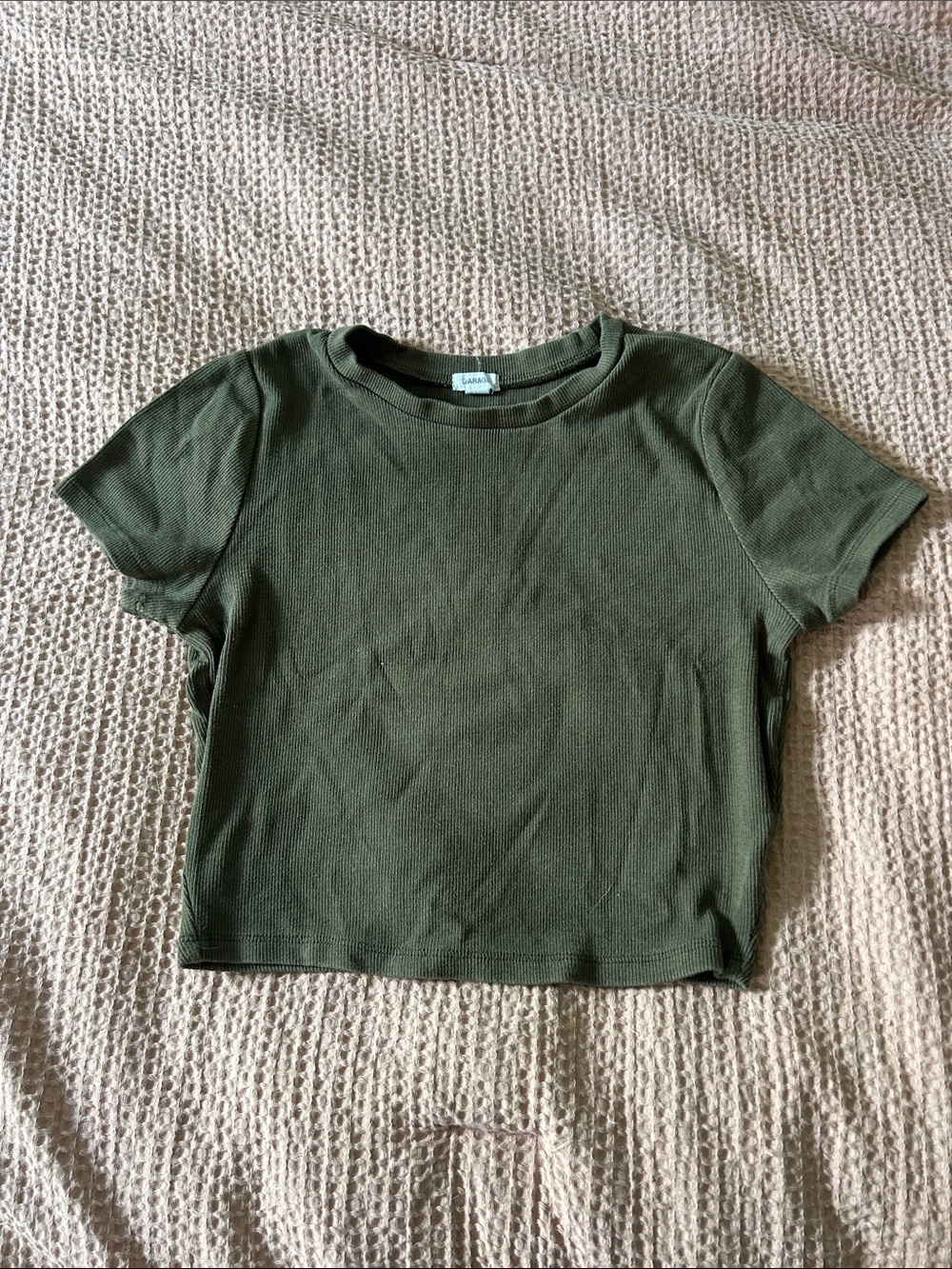 Garage Olive Green Ribbed Crop Tee